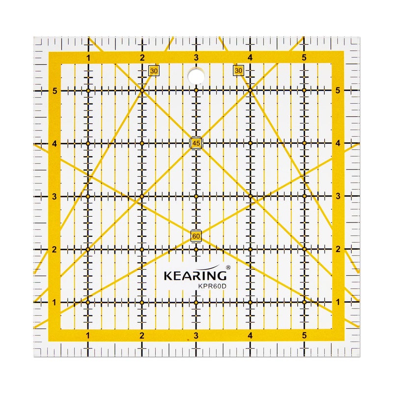 KEARING KERING Patchwork Quilting Ruler - 6x6 inch Non-Slip Acrylic Square Ruler for Foundation Paper Piecing, Bias Strips & Rotary Cutting, Durable Quilter's Tool with Anti-Slip Backing - Image 1